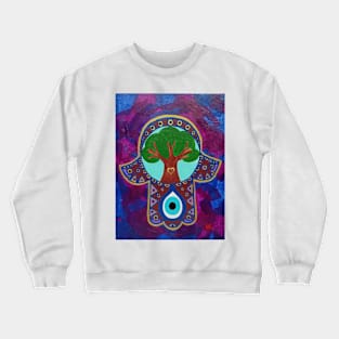 Tree of Life Hamsa with Evil Eye by Harriette Knight Crewneck Sweatshirt